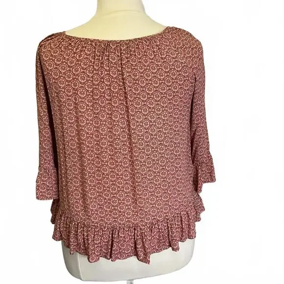 Vintage America Women's Size XL Red 3/4 Sleeve Scoop Neck Peasant Blouse Top - Picture 6 of 13